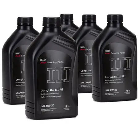 5x1 Liter ORIGINAL AUDI Motor&ouml;l Longlife 3 III SAE 0W-30 504.00 507.00 GS55545D2