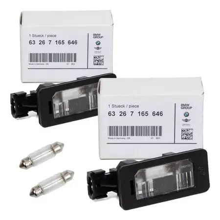 2x ORIGINAL BMW Kennzeichenleuchte + Gl&uuml;hlampe 3er E90 E91 E92 E46 E39 E60 E61 63267165646