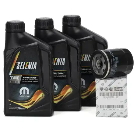 3L PETRONAS SELENIA Motor&ouml;l K PURE ENERGY 5W40 + ORIGINAL Fiat &Ouml;lfilter 55256470