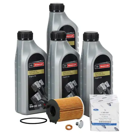 4L ORIGINAL Ford MOTORCRAFT A5 Motor&ouml;l &Ouml;l 5W30 + &Ouml;lfilter + Schraube Fiesta 5 1.4 TDCi