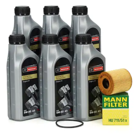 6L 6 Liter ORIGINAL Ford MOTORCRAFT A5 Motor&ouml;l &Ouml;l 5W30 + MANN &Ouml;lfilter HU711/51x