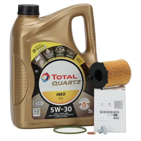 5 Liter TOTAL 5W-30 Motor&ouml;l + ORIGINAL PSA &Ouml;lfilter C3 C4 C5 208 308 508 1.6 HDi