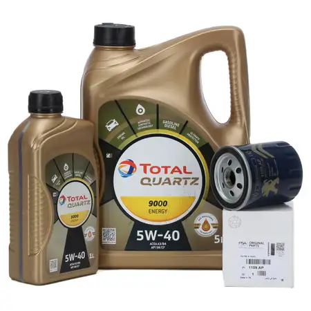 6L 6 Liter TOTAL QUARTZ 9000 ENERGY 5W-40 + ORIGINAL PSA &Ouml;lfilter 1109.AP