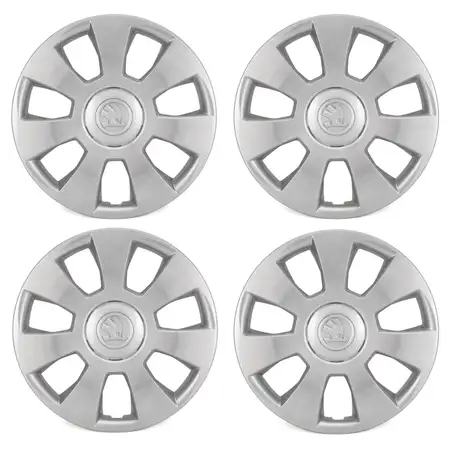 4x ORIGINAL Skoda Radkappe Radblende 14 Zoll FLAIR Silber Fabia 3 NJ Rapid NH NK 6V0071454