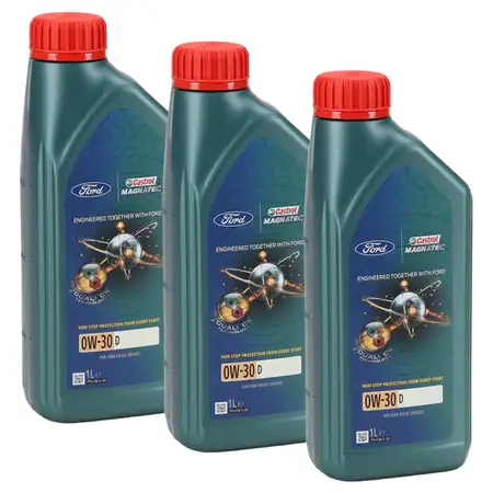 3L 3 Liter ORIGINAL Ford CASTROL MAGNATEC 0W-30 D Motor&ouml;l &Ouml;l WSS-M2C950-A 15F60B