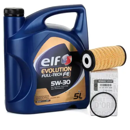 elf Evolution 5W-30 Motor&ouml;l 5 Liter + ORIGINAL Renault &Ouml;lfilter 152093920R