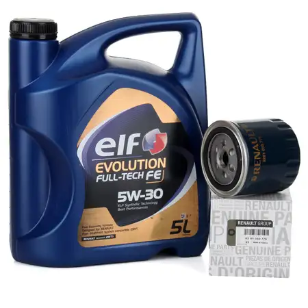 5L elf Evolution Full-Tech FE 5W30 Motor&ouml;l ORIGINAL Renault &Ouml;lfilter 8201059775