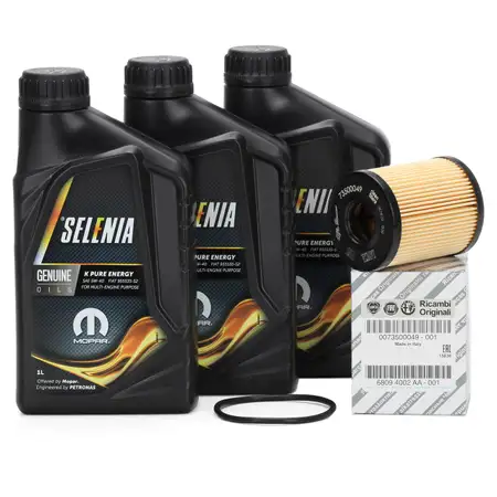 3L PETRONAS SELENIA Motor&ouml;l K PURE ENERGY 5W40 + ORIGINAL Fiat &Ouml;lfilter 73500049