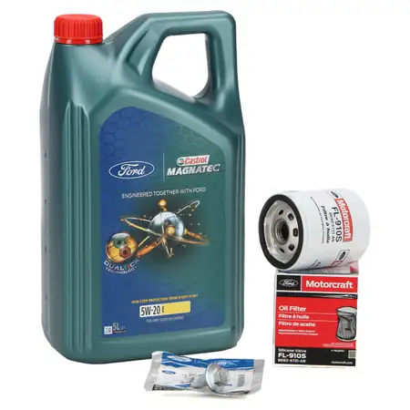 5L ORIGINAL Ford CASTROL Motor&ouml;l &Ouml;l E 5W20 + &Ouml;lfilter 5097737 + Schraube 2.3 EcoBoost