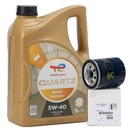 TOTAL QUARTZ 9000 ENERGY 5W-40 5 L + ORIGINAL Citroen Peugeot &Ouml;lfilter 1109.AL