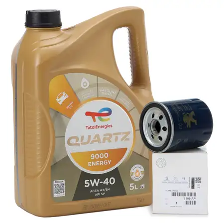 TOTAL QUARTZ 9000 ENERGY 5W-40 5 L + ORIGINAL Citroen Peugeot &Ouml;lfilter 1109.AP