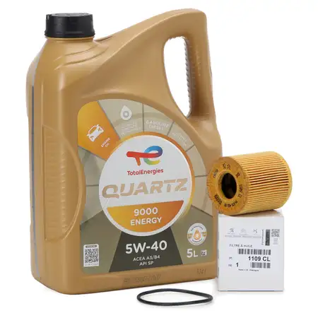 TOTAL QUARTZ 9000 ENERGY 5W-40 5 L + ORIGINAL Citroen Peugeot &Ouml;lfilter 1109.CL