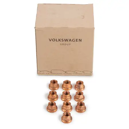 10x ORIGINAL AUDI VW Mutter Abgaskr&uuml;mmer M8x1,25 SW12 mit Flansch &Oslash; 16,3mm N90894601