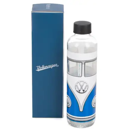 ORIGINAL VW Glas-Trinkflasche mit T1-Bulli Motiv Blau Wei&szlig; 700ml 1H2087703E