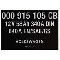 ORIGINAL VW Autobatterie Batterie Starterbatterie 12V 58Ah 340/340A 000915105CB