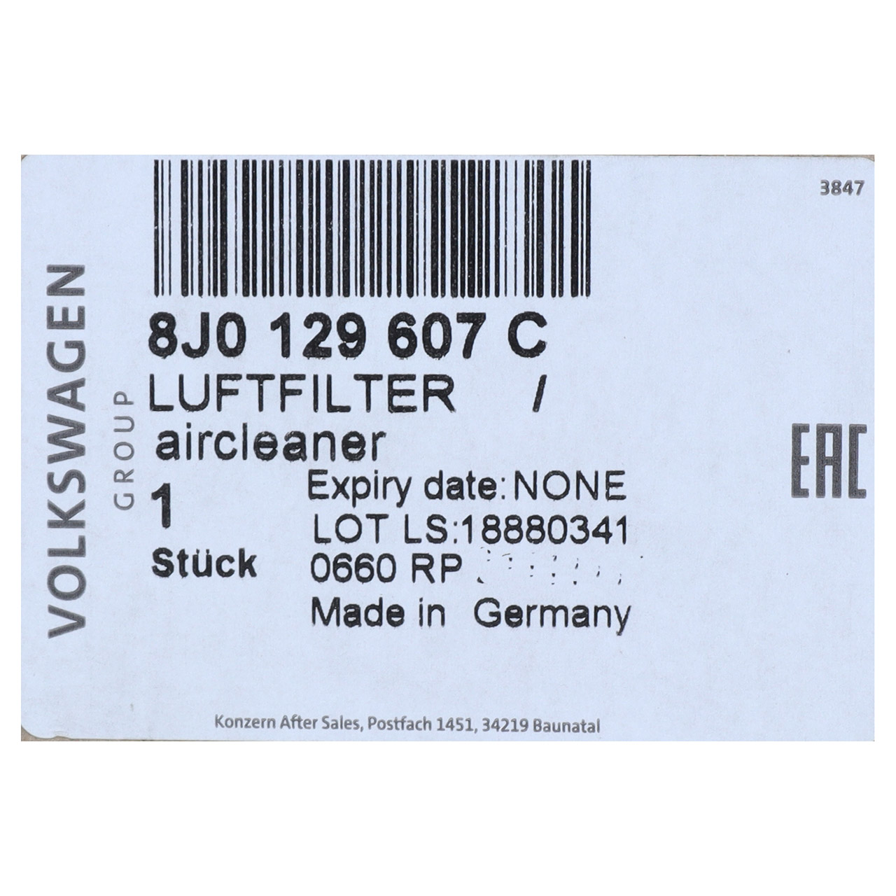 ORIGINAL Audi Luftfilterkasten Gehäuse RS3 8P Q3 RS 8U TT RS 8J 2.5 quattro 8J0129607C