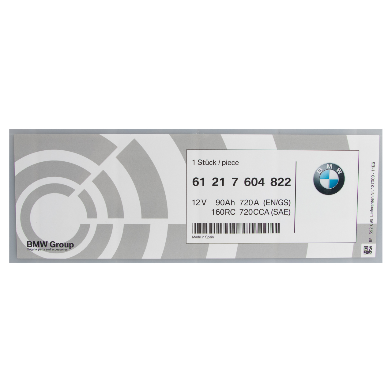 ORIGINAL BMW Autobatterie Batterie Starterbatterie 12V 90Ah 720A 61217604822