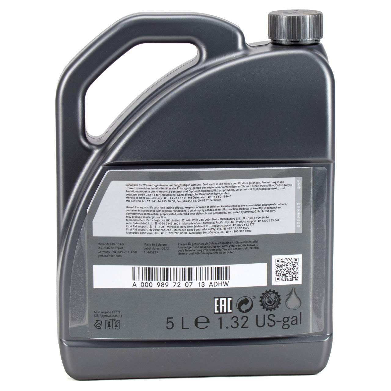 5L 5 Liter ORIGINAL Mercedes-Benz Hypoid Getriebeöl 75W85 MB 235.31 000989720713ADHW