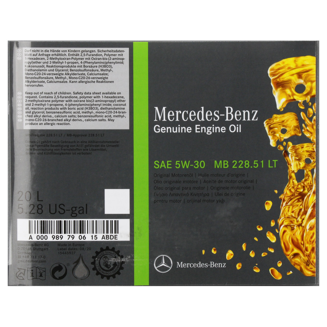 20L 20 Liter ORIGINAL Mercedes-Benz Motoröl Öl 5W30 MB 228.51 LT 000989790615