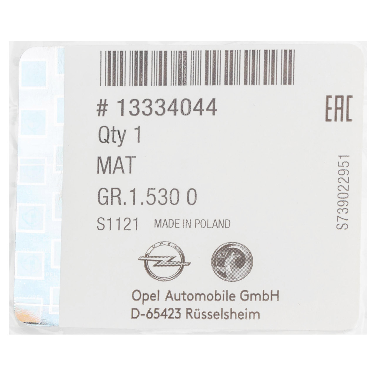 ORIGINAL Opel Textilmatte Fußmatte Automatte Astra J vorne links 13334044