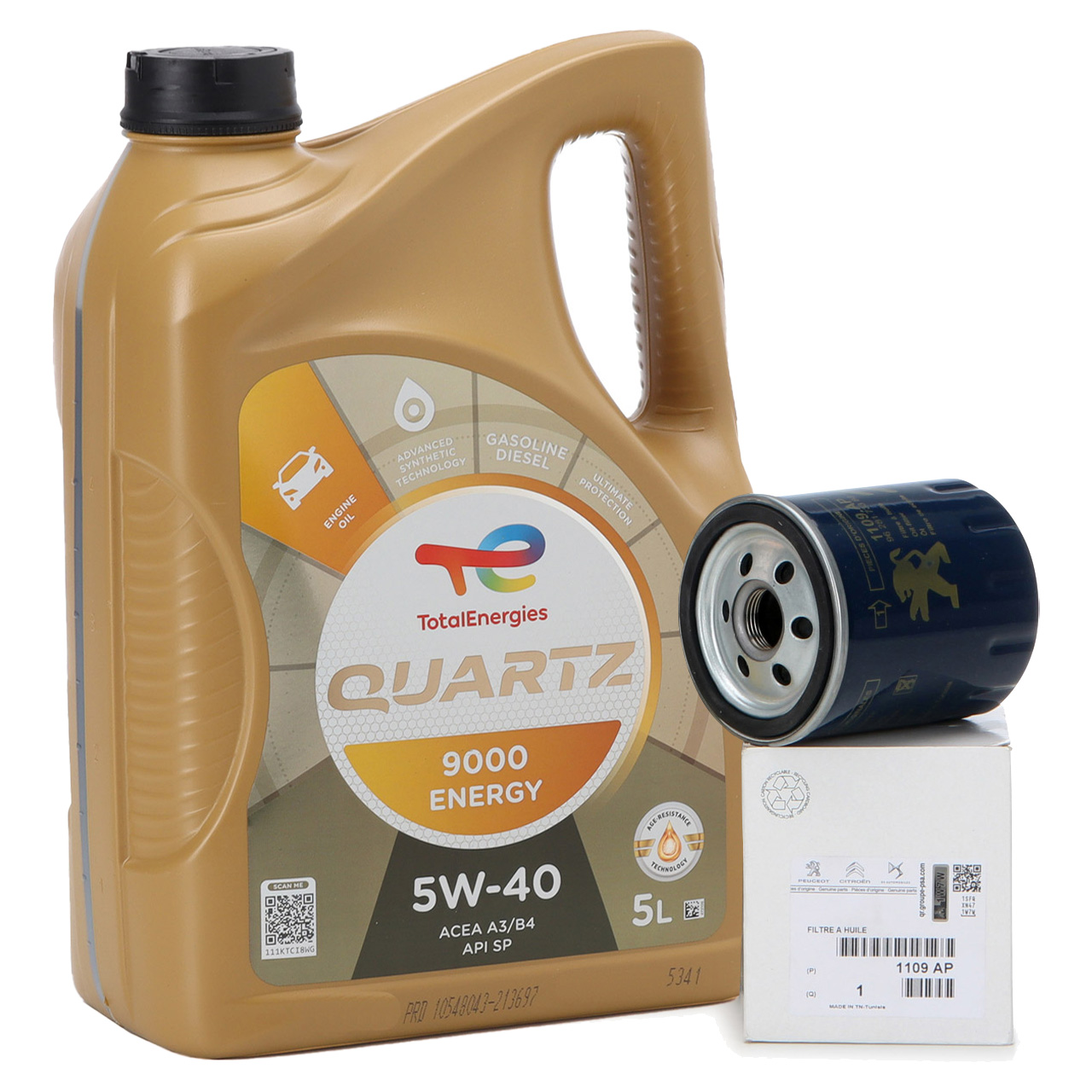 TOTAL QUARTZ 9000 ENERGY 5W-40 5 L + ORIGINAL Citroen Peugeot Ölfilter 1109.AP