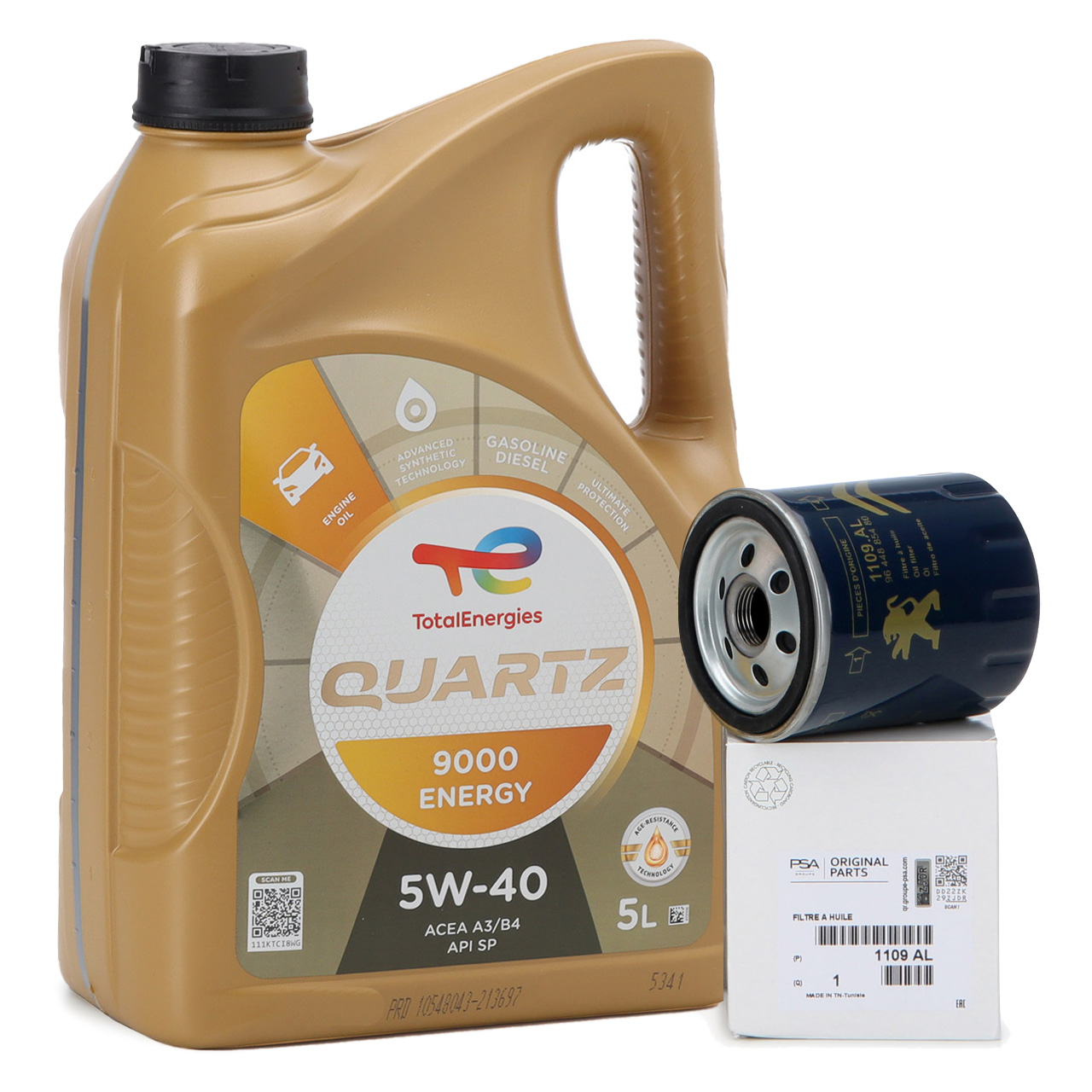 TOTAL QUARTZ 9000 ENERGY 5W-40 5 L + ORIGINAL Citroen Peugeot Ölfilter 1109.AL