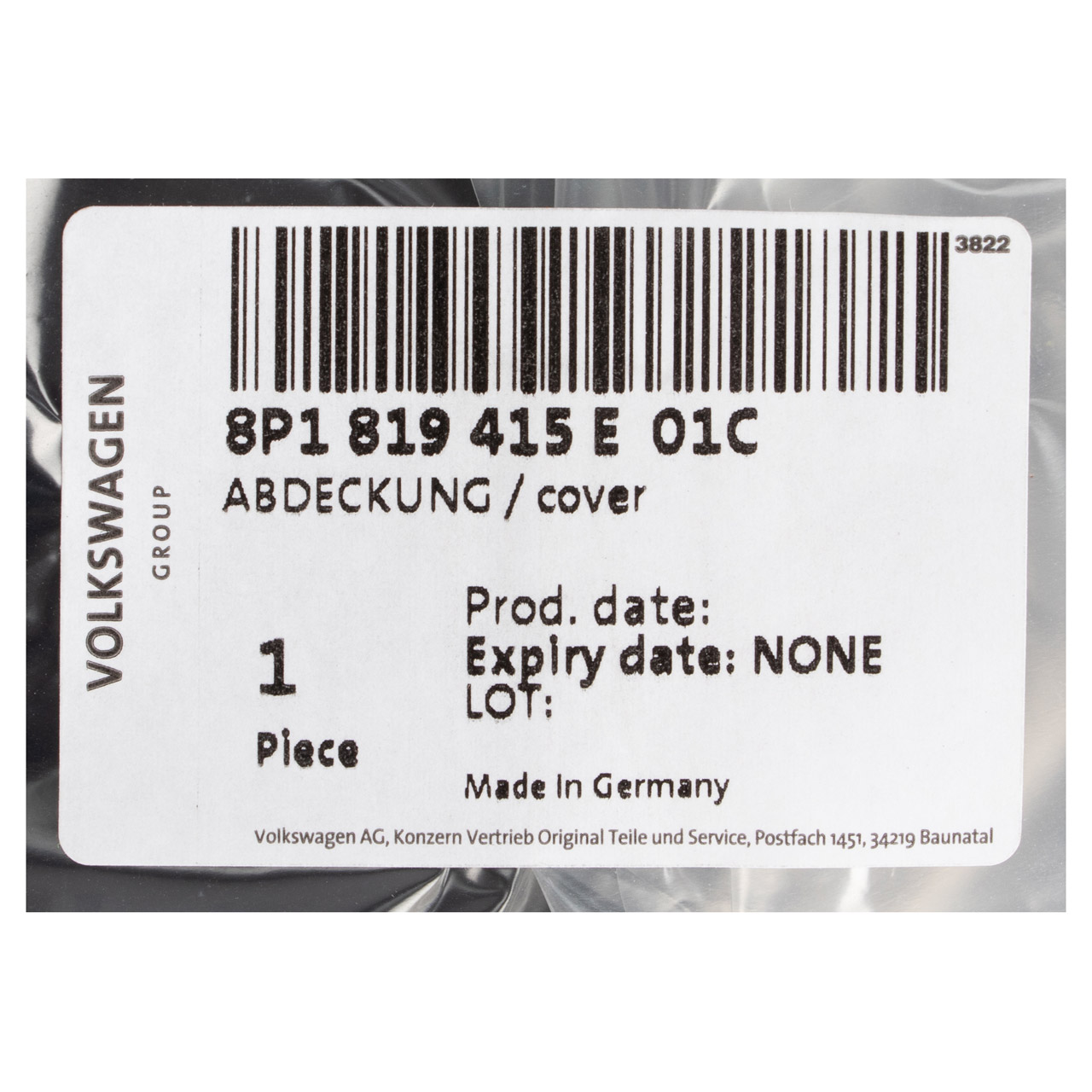 ORIGINAL Audi Abdeckung für Wasserkasten Windschutzscheibe A3 8P 8P1819415E 01C