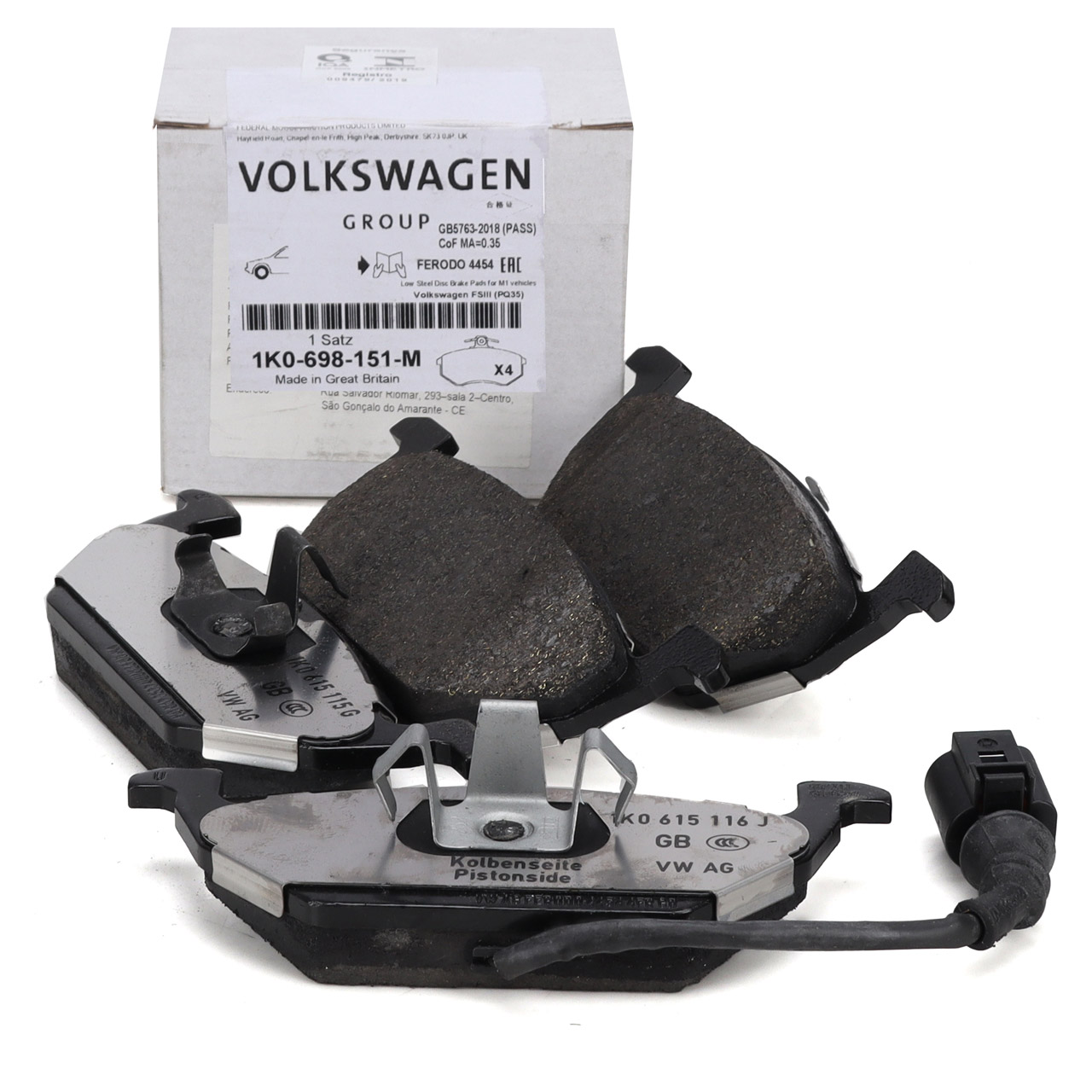 ORIGINAL VW Bremsbeläge + Sensor Golf 4 5 6 Polo 9N A3 8L 8P Leon Octavia vorne 1K0698151M