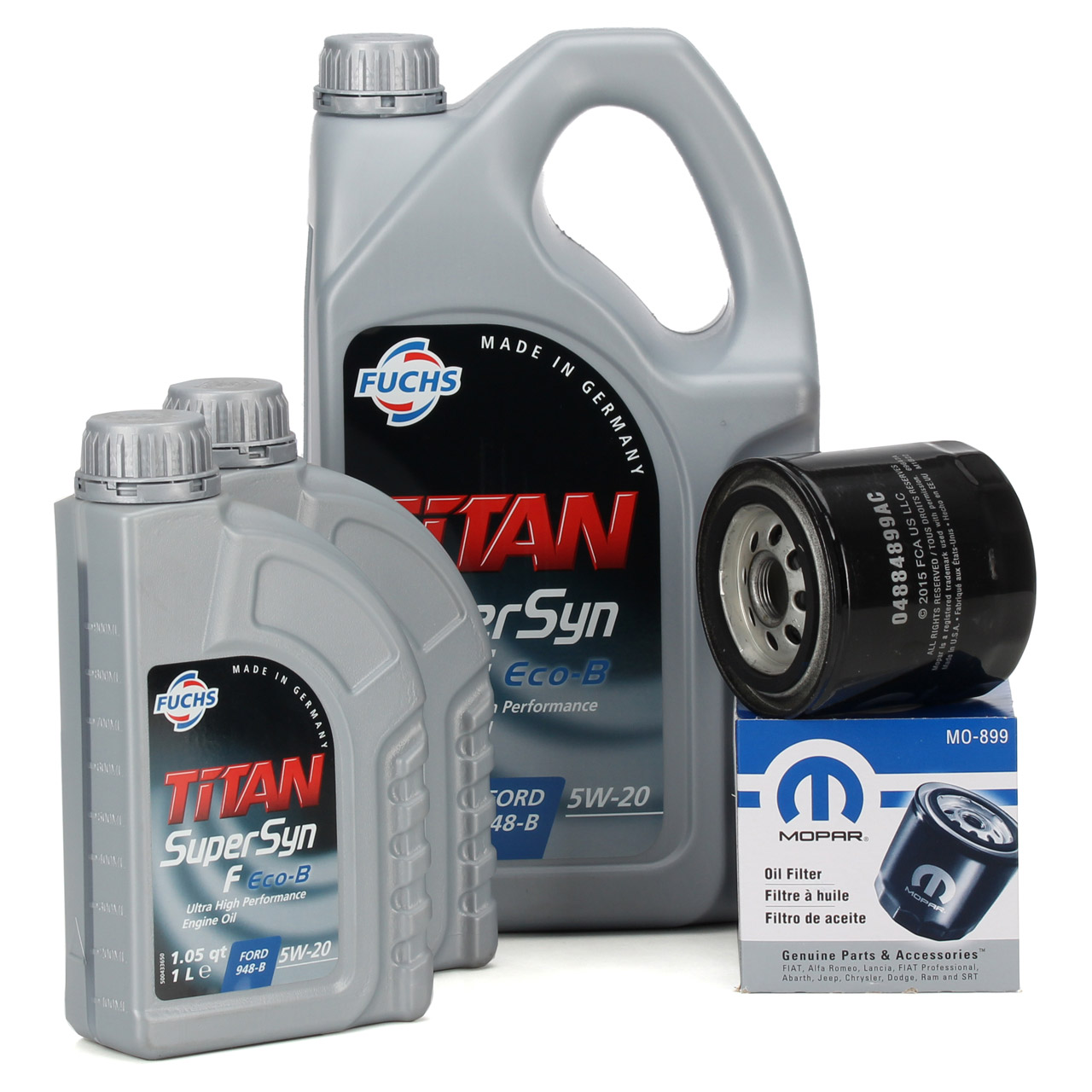 Oil change set with Mopar oil filter and Fuchs engine oil